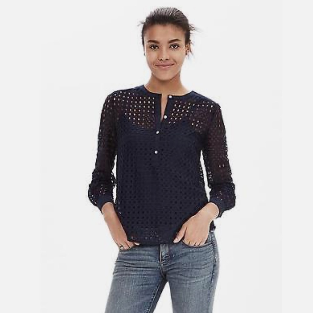 EUC Banana Republic Navy Geo Lace Henley